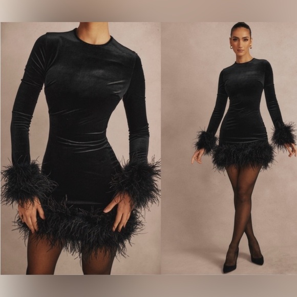 NWT HOUSE OF CB LAVINIA Black Velvet Mini Dress. Size M - Picture 2 of 14